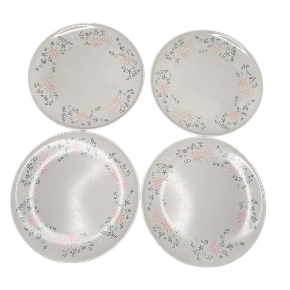 Watertown Lifetime Ware Atomic Floral Dinner Plates Set of 4 Mid Century Melmac